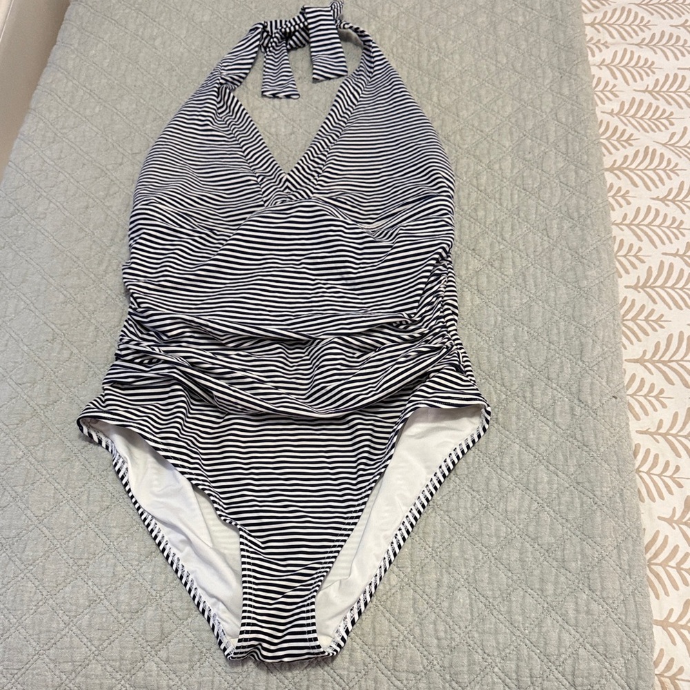 Nip Tuck  Navy and White Striped One Piece Swimsuit
